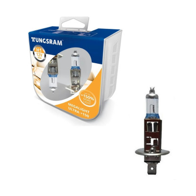 !РАСПРОДАЖА! Лампа галогенная Tungsram Megalight Ultra +150 H1, 12V, 55W (упаковка 2шт.)