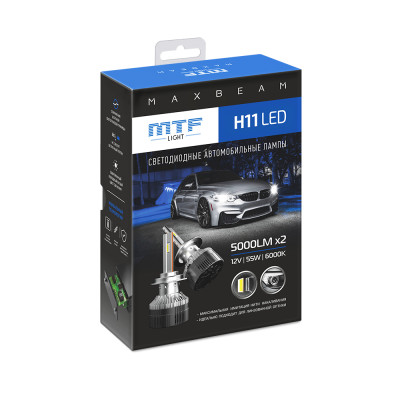 !РАСПРОДАЖА! Светодиодная лампа MTF MaxBeam H11, 6000К, 12V, 55W (60-58), 5000lm