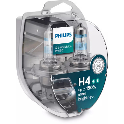 !РАСПРОДАЖА! Лампа галогенная Philips X-treme Vision Pro150 +150% H4 (P43t) 12V 60/55W (2шт.)