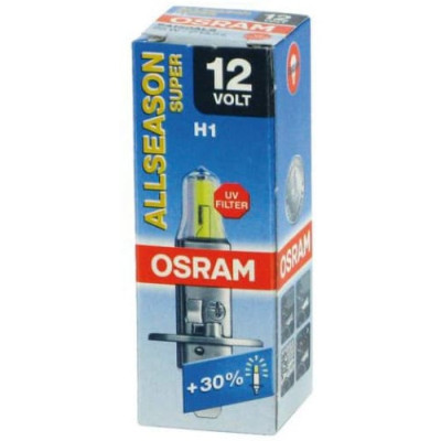 !РАСПРОДАЖА! Лампа галогенная Osram Allseason Super +30% H1 (PK22s) 12V 55W Жёлтый