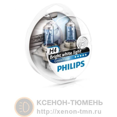 Лампа галогенная Philips Crystal Vision H4 12V 60/55W (2шт.)