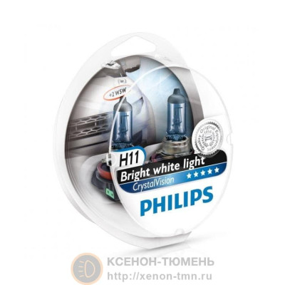 Лампа галогенная Philips Crystal Vision H11 (PGJ19-2) +2 W5W 12V 55W (2шт.)