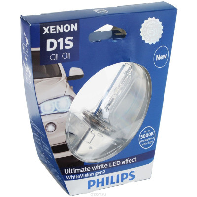 !РАСПРОДАЖА! Лампа ксеноновая Philips D1S 85415WHV2S1 WhiteVision gen 2  блистер
