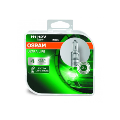 !РАСПРОДАЖА! Лампа галогенная Osram Ultra Life H1 (P14,5s) 12V 55W (2шт.) DuoBox