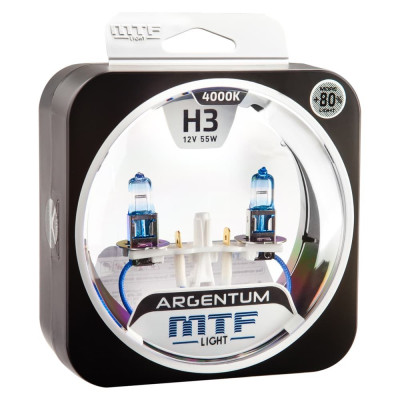 !РАСПРОДАЖА! Лампа галогенная MTF Light Argentum +80% New H3 12V 55W (2шт.)